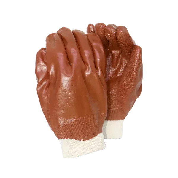 Pinnacle PVC Brown Glove Rough Palm Knit Wrist
